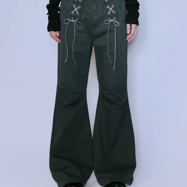 니어노어 부츠컷팬츠 차콜 LACE-UP BOOT CUT PANTS 