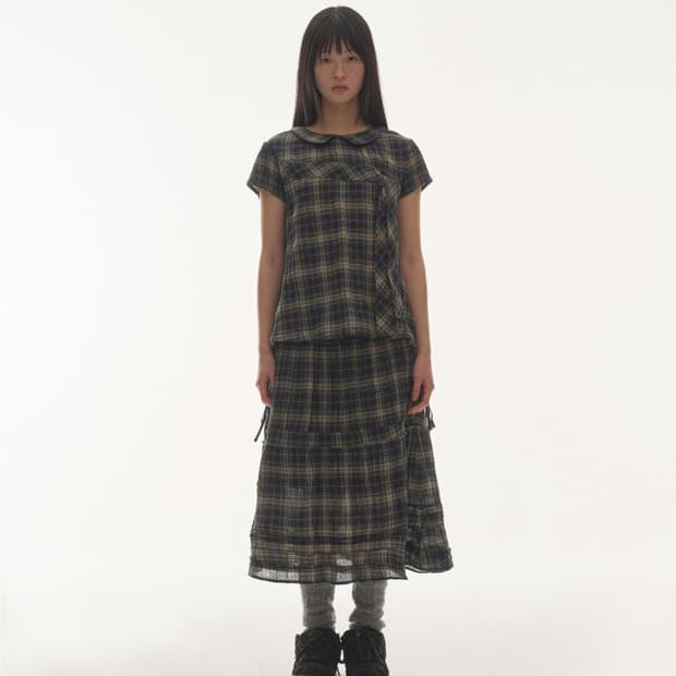 coyseio 셔링 미디 스커트 체크