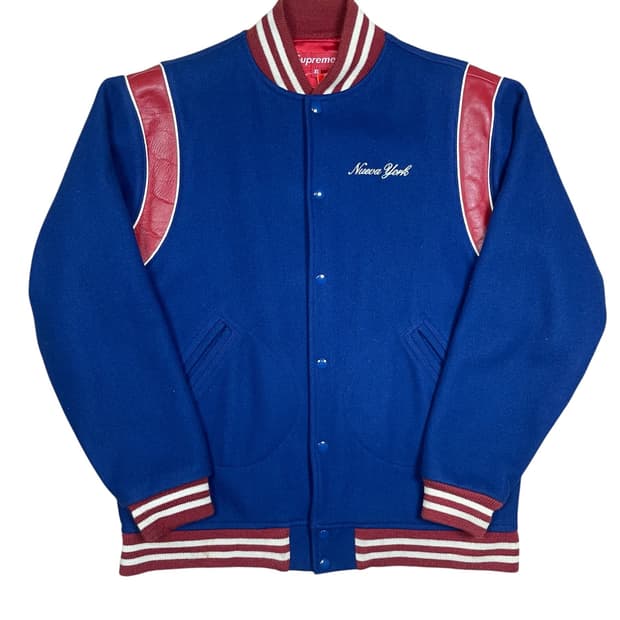 🕑supreme 02aw nueva york varsity jacket