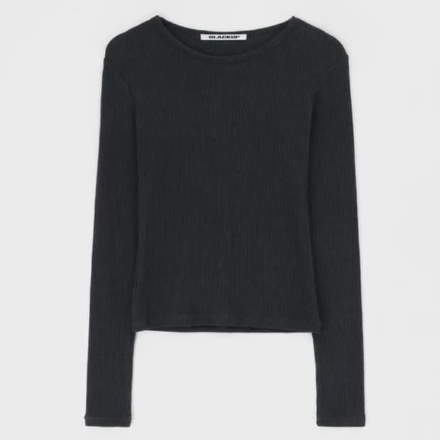 BLACKUP 블랙업 루카스 골지 니트 긴팔 티셔츠 네이비 에이블리