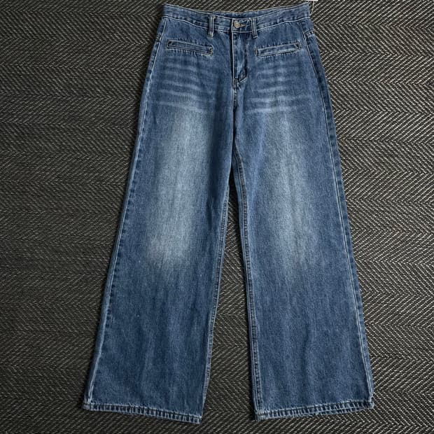 빈티지 절개 디테일 워싱 와이드핏 데님 팬츠o 3658