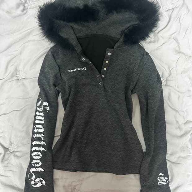 날개 엔젤 그런지 펑크 퍼 후드티 다크그레이