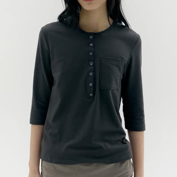 카셀 ROUND HENLEY NECK T-SHIRTS, CHARCOAL