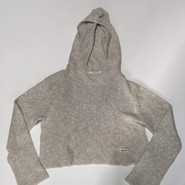 여성 한섬 시스템 린넨 와플 크롭 후드티