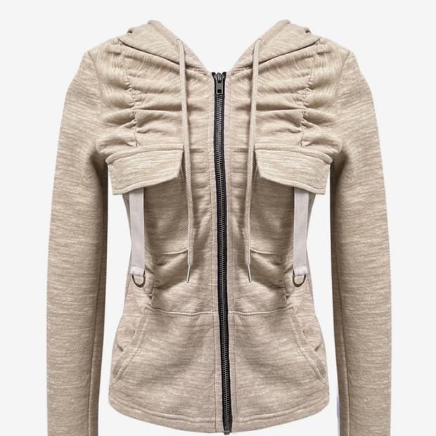 쎄쎄쎄 SHIRRING CARGO HOOD ZIP-UP BEIGE