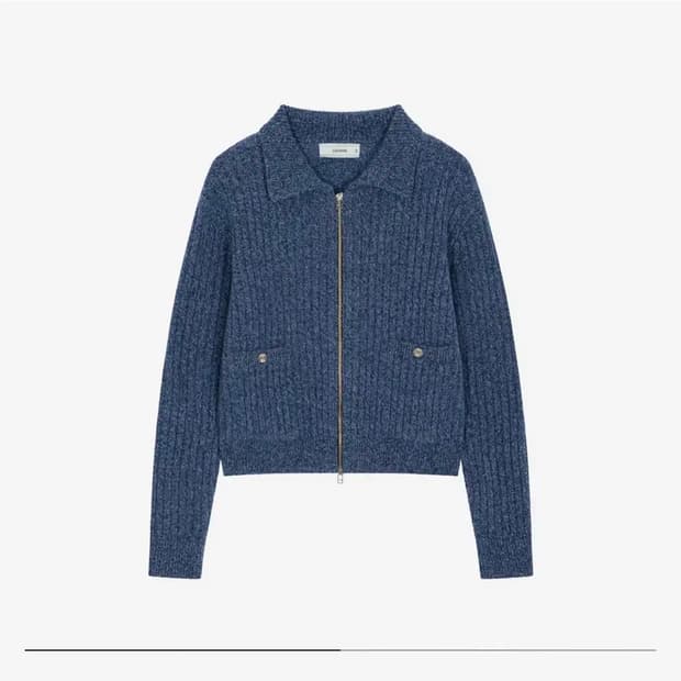 Waviness 웨이비니스 타임리스 카라 풀집업 니트 오션블루 2사이즈