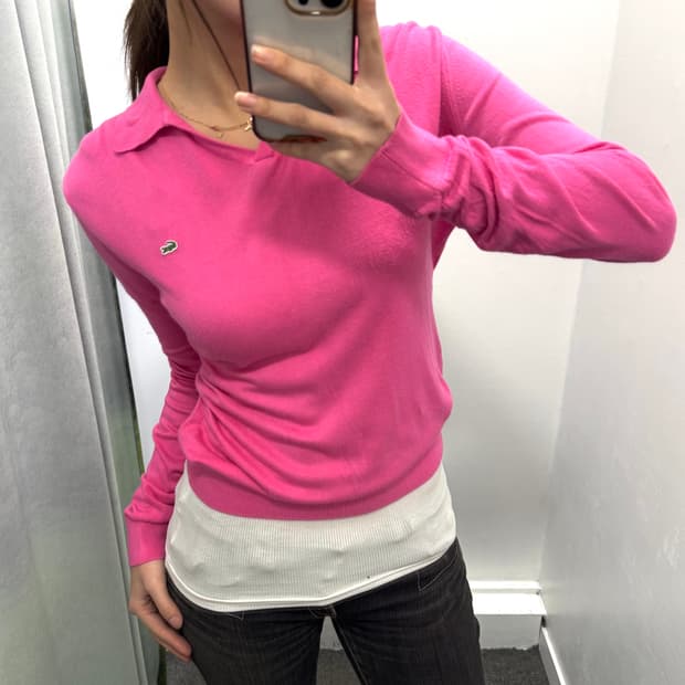 라코스테 핑크 카라 니트 