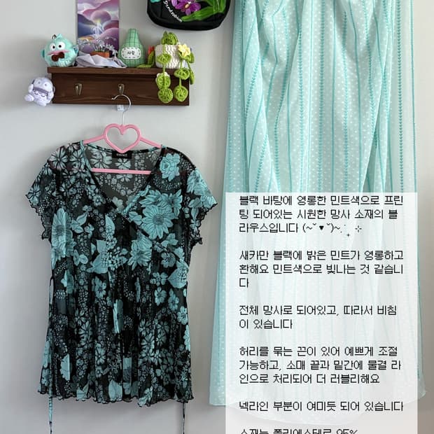 민트 시스루 블라우스