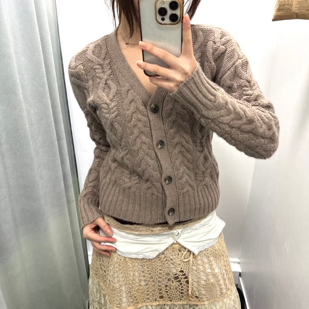 로렌 랄프로렌 브라운 케이블 가디건