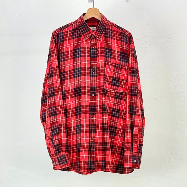 드리스 반 노튼 레드 체크 체스트 포켓 오버 셔츠