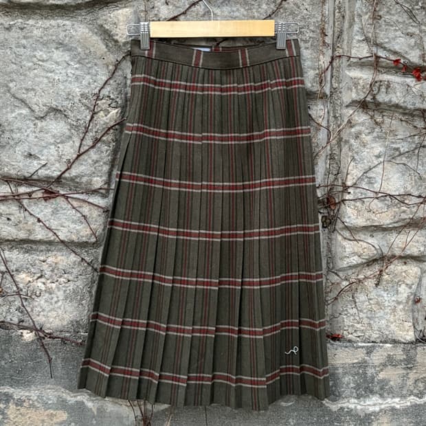 빈티지 체크 타탄 플리츠 롱 스커트