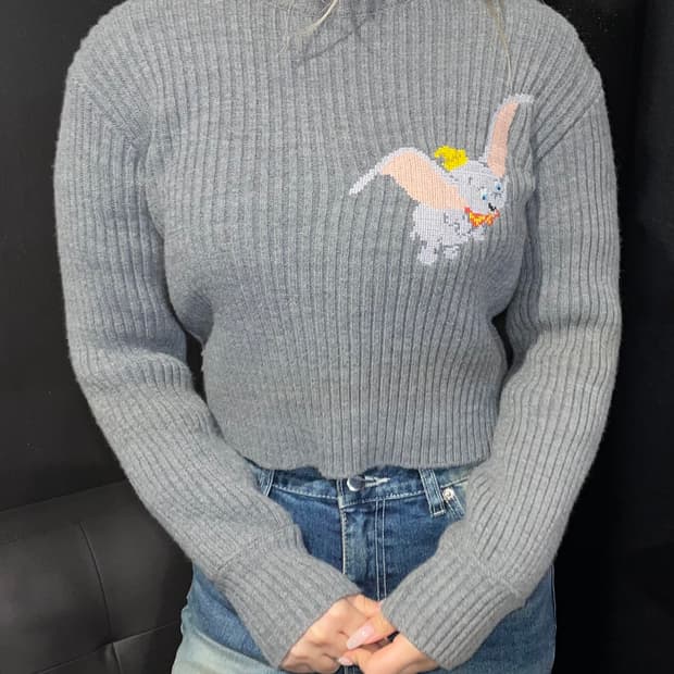ZARA 덤보 자수 니트 회색 크롭