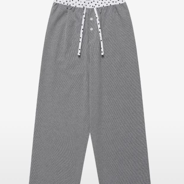 카비시 CHECK LOUNGE PANTS BLACK 라운지 별 바지