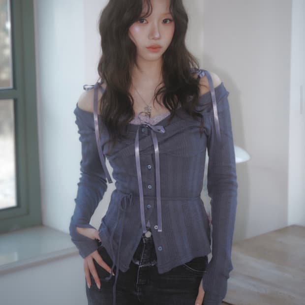뉴얼린 로지탑 차콜 리본 슬리브리스 일괄 