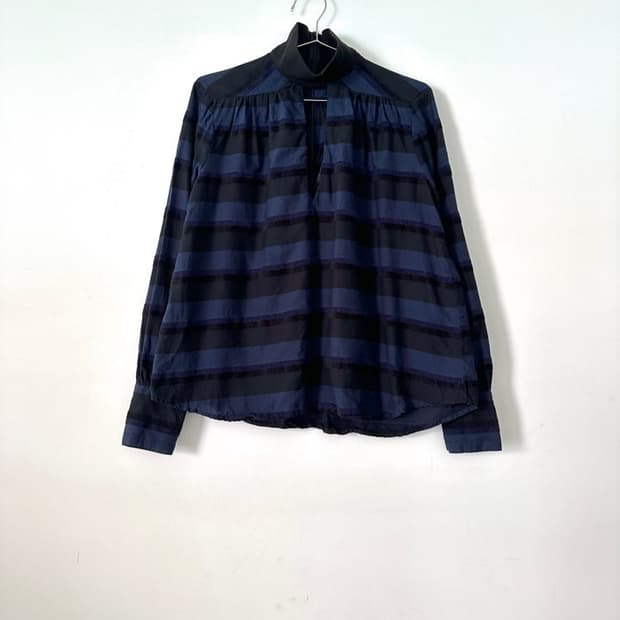 RACHEL COMEY check high neck open blouse