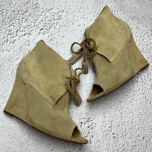 Dsquared2 Suede Peep-Toe Wedge Booties