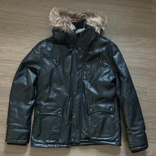 타케오키쿠치 후드 퍼 가죽자켓