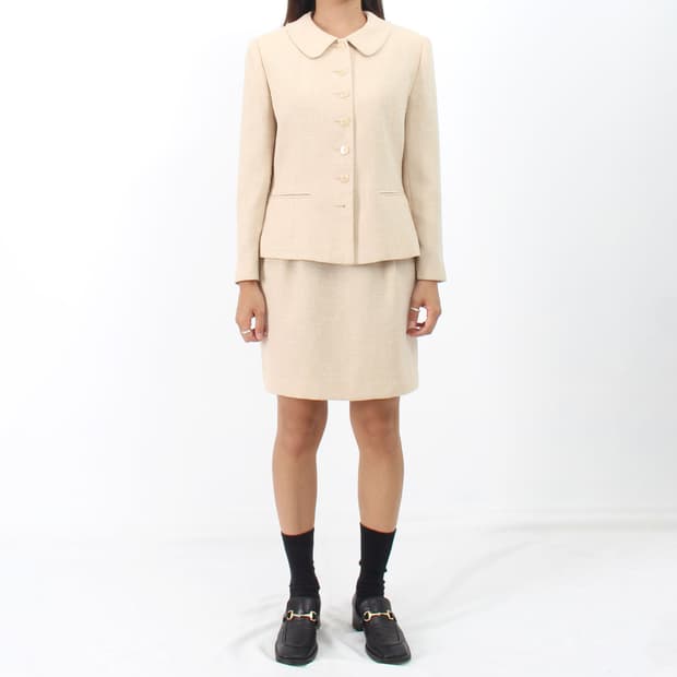 일본 빈티지 아이보리 트위드 자켓 스커트 셋업 세트