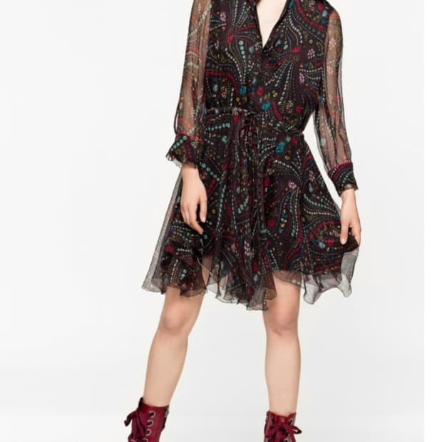 Zadig & Voltaire. 세미 시어 프린트 시폰 드레스_XS