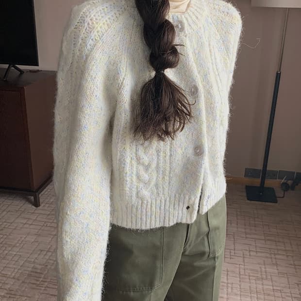 메이비베이비 디어리스트 벌스데이 케이블 알파카 울 레몬크림 니트 가디건