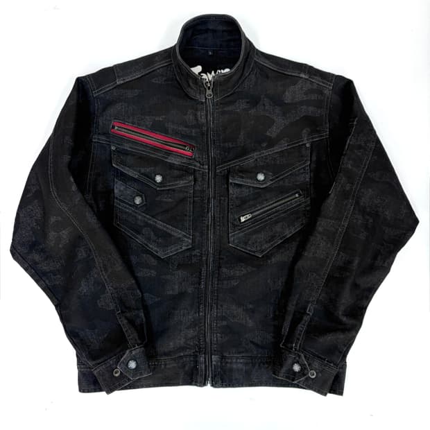 Jawin 블랙 카모 집업 워크 자켓