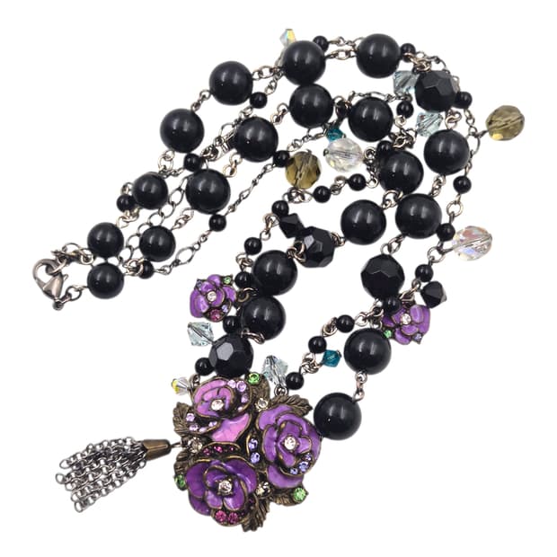 04s 안나수이 엔틱 퍼플 빅 로즈 레이어드 초커