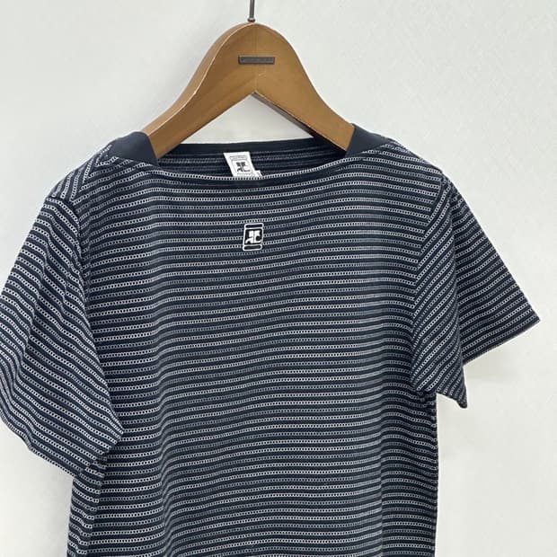 courreges / 꾸레쥬 스트라이프 스퀘어넥 반팔 티셔츠