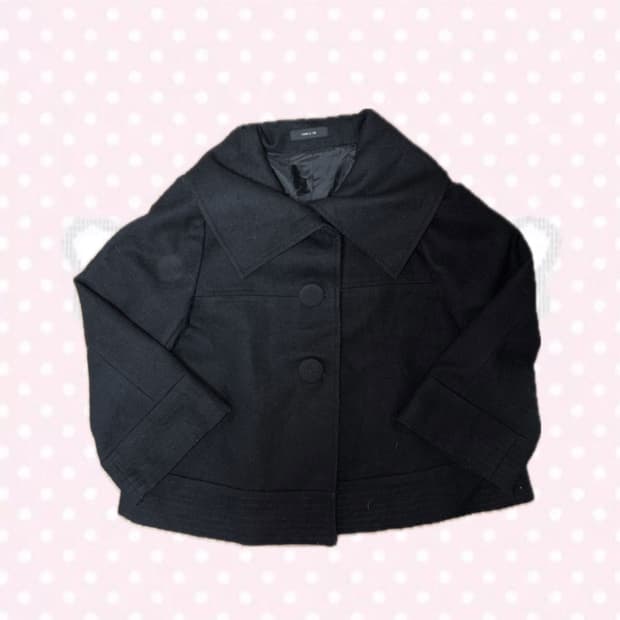 모리걸 갸루 데일리 빈티지 동글단추 블랙케이프숏코트