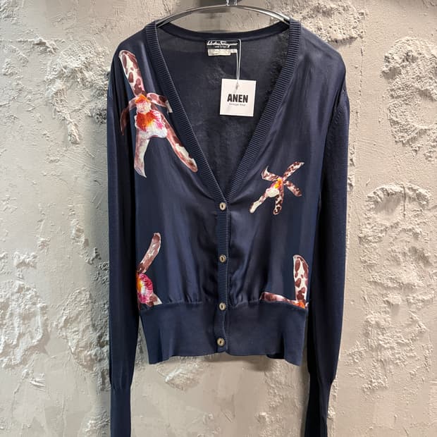 살바토레 페라가모 실크 프린트 니트 가디건 L