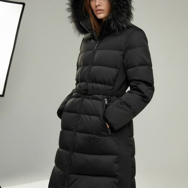 버버리 벨티드 블랙 다운 롱패딩(S)