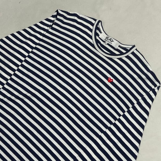 XL 꼼데가르송 레드 와펜 스트라이프 긴팔티