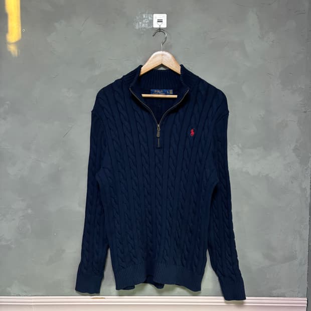 폴로 랄프로렌 꽈배기 니트 반집업 네이비