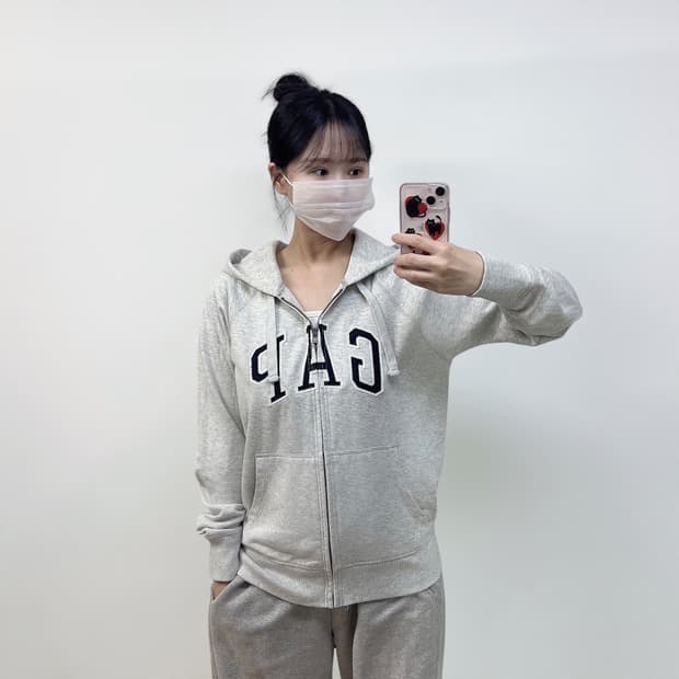 갭 GAP 스펠 로고 후드집업 그레이