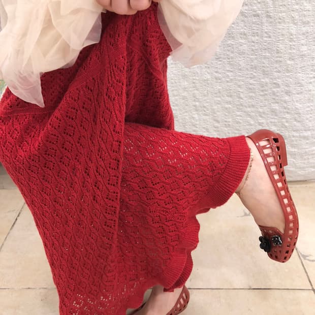 red knit maxi skirt