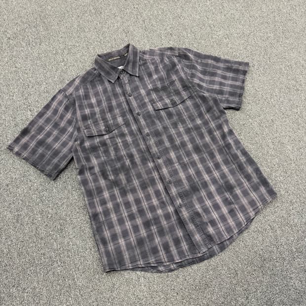 M) 할리데이비슨 빈티지 자수 로고 체크 반팔 셔츠