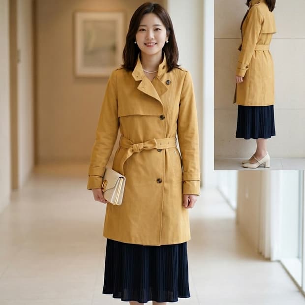 봄추천 | 헤지스 레이디스 옐로우 하프 트렌치코트 55 | 고급라인