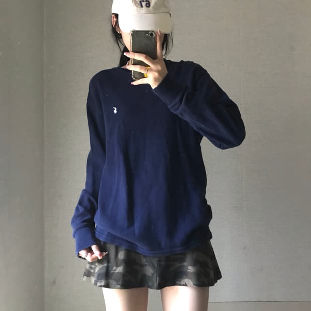 폴로 네이비 와플 롱슬리브