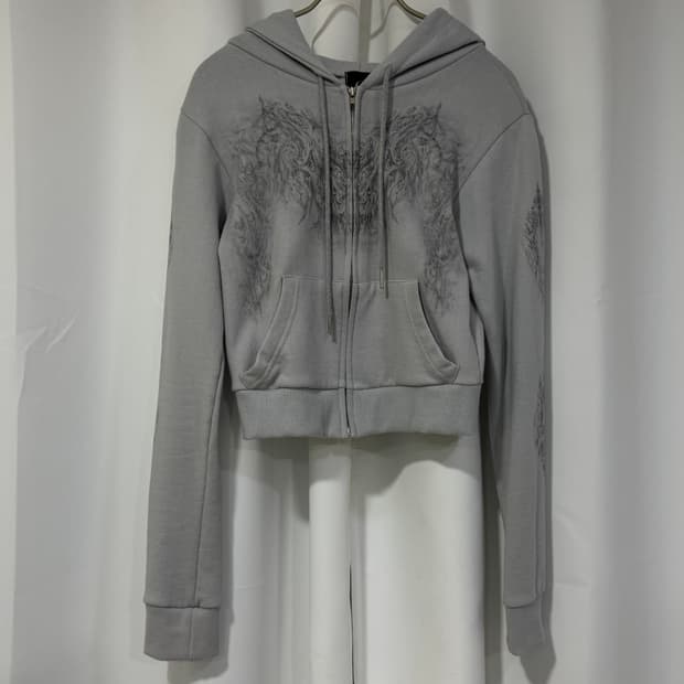 hug your skin 허그유어스킨 스컬리 크롭 후드 집업 그레이