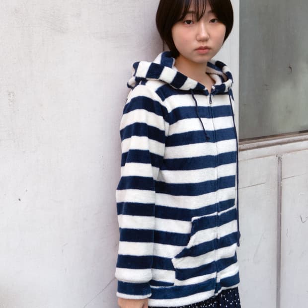 마을 산책 스트라이프 후드 집업