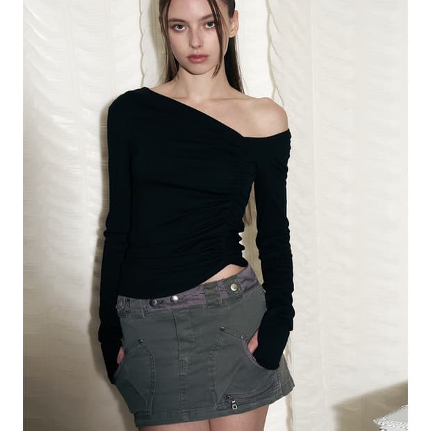 플리즈노팔로우 헤이든 언발 셔링 롱슬리브 블랙