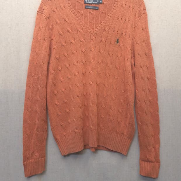 폴로 랄프로렌 케이블 브이넥 니트 오렌지