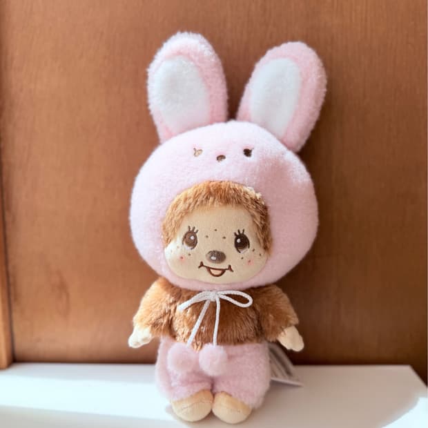 일본 핑크 토끼옷을 입은 몬치치 인형 38cm