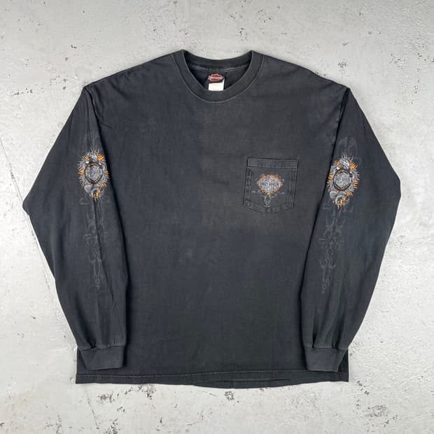 빈티지 할리데이비슨 워싱턴 유타 포켓 긴팔티