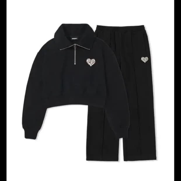 (새상품) 널디 수플레 크롭 스웻세트 블랙