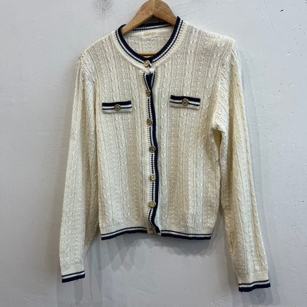 Made in JAPAN 린넨 블렌드 금장 가디건 우먼즈