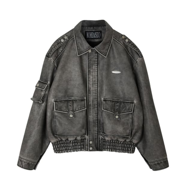 보헤미안서울 레더 봄버 점퍼 워시드 그레이 1사이즈