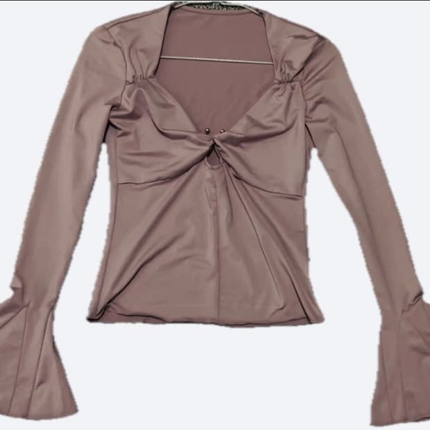 LUCKY 퍼플 로지 긴팔 셔링 블라우스