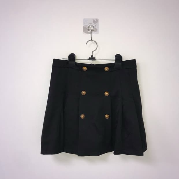 Gold Button Double-Breasted Mini Skirt