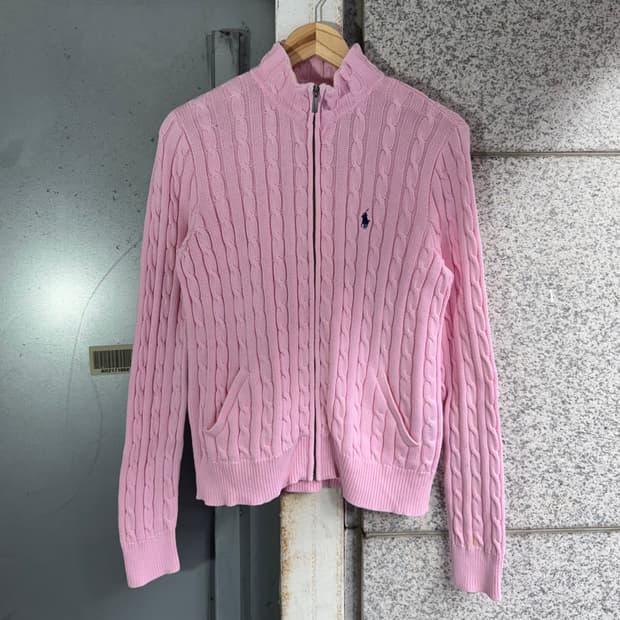 폴로 포니 로고 케이블 니트 집업
