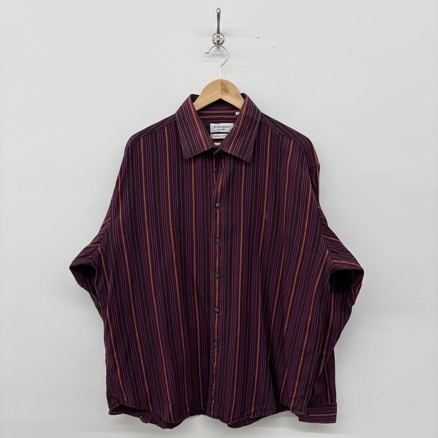입생로랑 퍼플 스트라이프 남방 셔츠 남성 XL